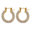 Luxury Geometric Stainless Steel Earring Hoop Rhinestone CZ Zircon Pave Crystal Nickel Free Hypoallergenic for Weddings Parties