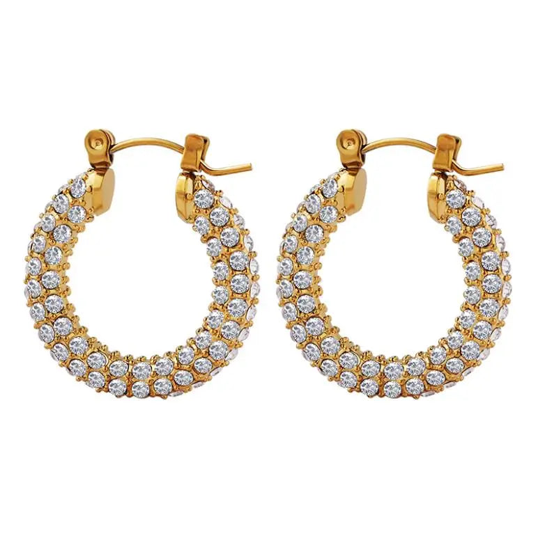 Luxury Geometric Stainless Steel Earring Hoop Rhinestone CZ Zircon Pave Crystal Nickel Free Hypoallergenic for Weddings Parties