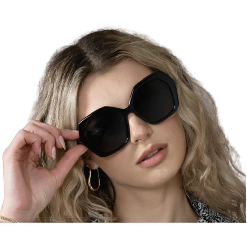 2024 Wholesale UV 400 Polarized Custom Logo Eyeglasses Women Big Oversize Fashion Plastic Polygon Shades Frames Sunglasses