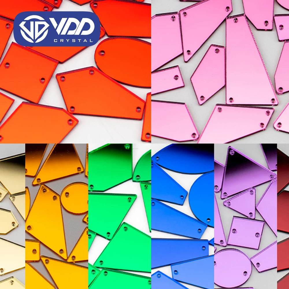 VDD 30/60/200Pcs Mix Size Acrylic Mirror Sewing Rhinestones Sew on DIY Crafts FlatBack Sewn Stones for Garment Dress Decorations