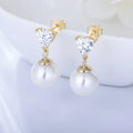 Simple Minimalist Single Shell Pearl Psj S925 Sterling Silver 14k Gold Plated Cubic Zircon Trillion Drop Down Earrings for Women