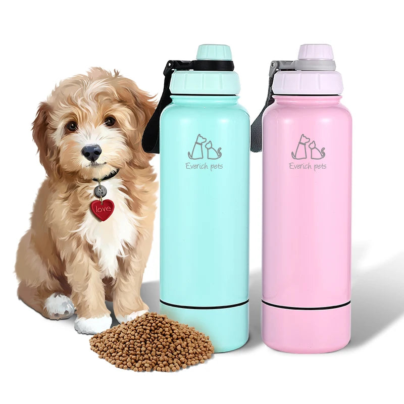 Creative Design 304 Stainless Steel Water Bottle with Storage Insulation Vacuum Pet Bottle Portable Dog Bowl