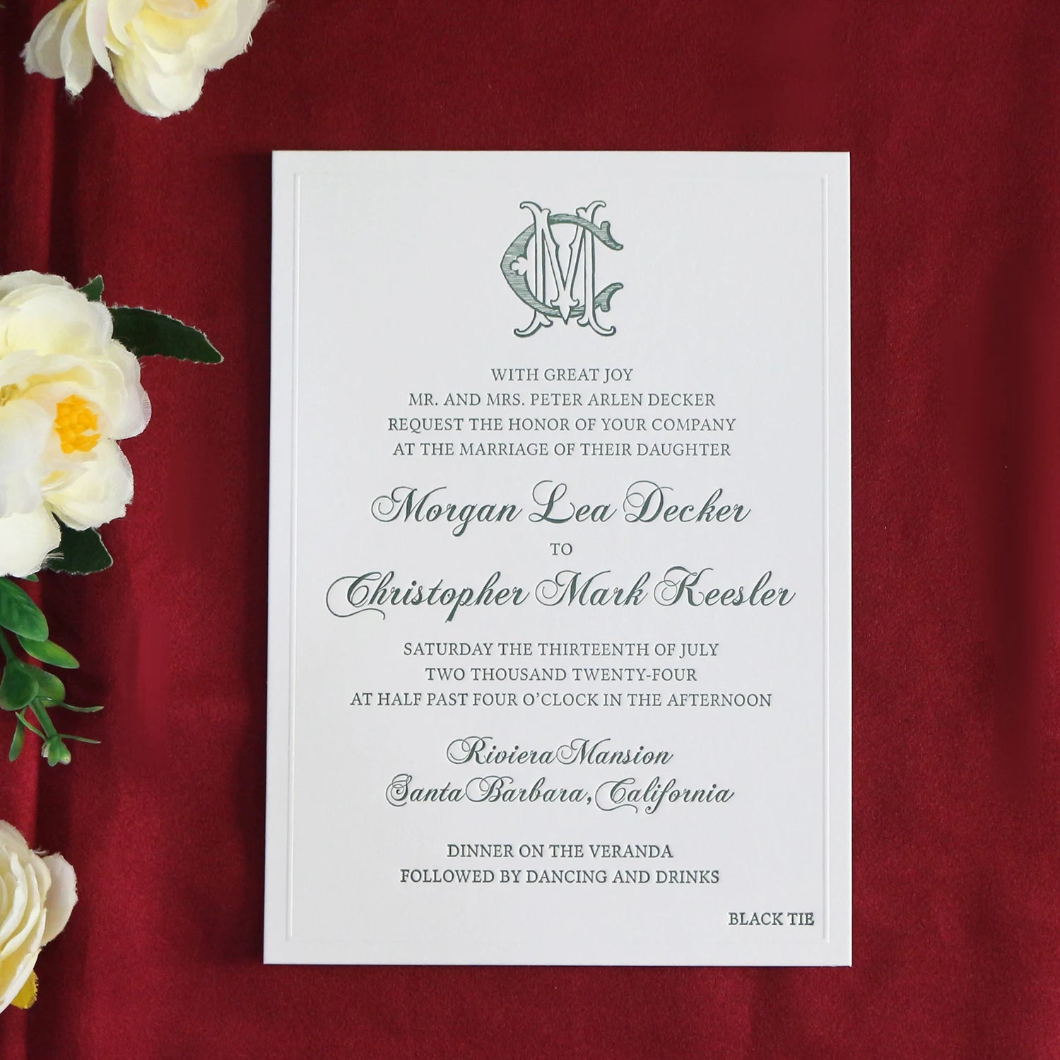 New Arrival Green Letterpress Debossed Handmade Cotton Paper Custom Wedding Invitation Card Wedding Marriage