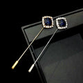 Fashion Long Needle Lapel Pin Metal Crystal Rhinestone Square Brooch Accessories