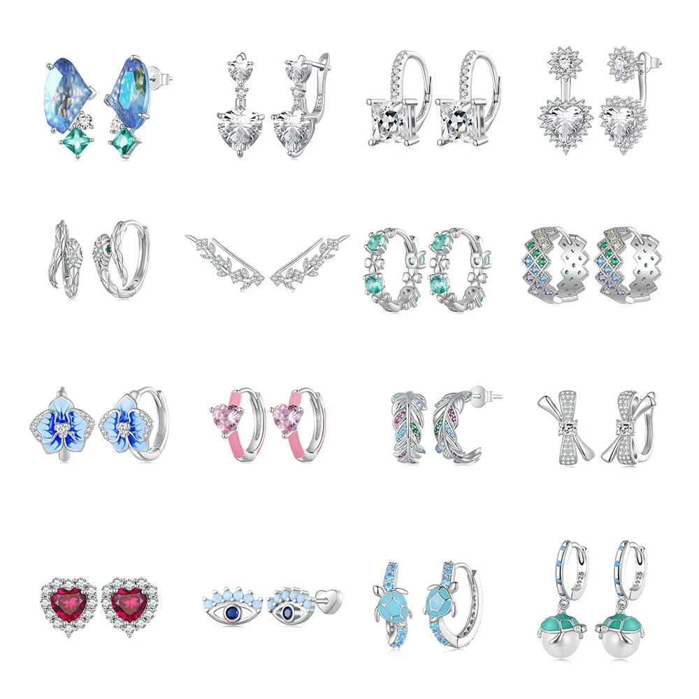 Jiang Yuan New 925 Sterling Silver Stud Girls Butterfly Earring Heart and Flower Earrings for Women Making Fine Silver Jewelry
