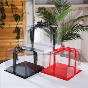 Plastic Cake Box with Ribbon Cube Gift Acetate Box Transparent PET Cake Packaging Crytal Clear Vinyl PVC Box Packaging