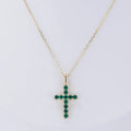 10K Yellow Gold Cross Pendant Necklace with 2mm Colombian Emerald Stone Elegant Chain for Wedding or Party Gift