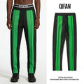 Custom Black and Bright Green Patchwork Straight Leg Pleated Panel Track Pants for Men