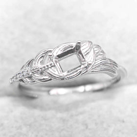 Sterling Silver 4*5mm Semi Mount Ring Square Shape Empty Frame Blank Claws Setting S925 Base Without Center Stone for Inlay DIY