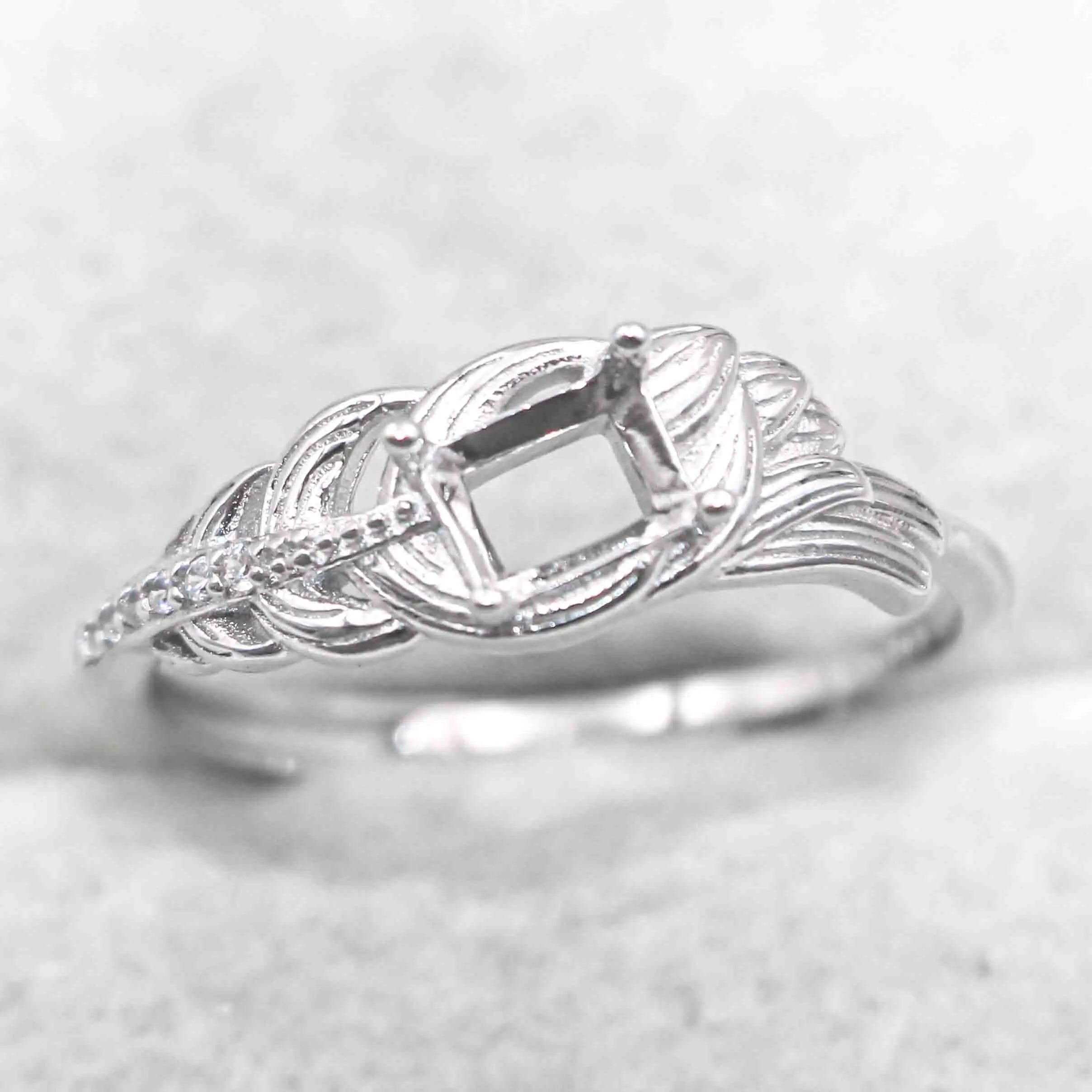 Sterling Silver 4*5mm Semi Mount Ring Square Shape Empty Frame Blank Claws Setting S925 Base Without Center Stone for Inlay DIY