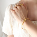 Women Twisted Knotted Heart Open Bangle 18K Gold Plated Stainless Steel Cuff Bracelet