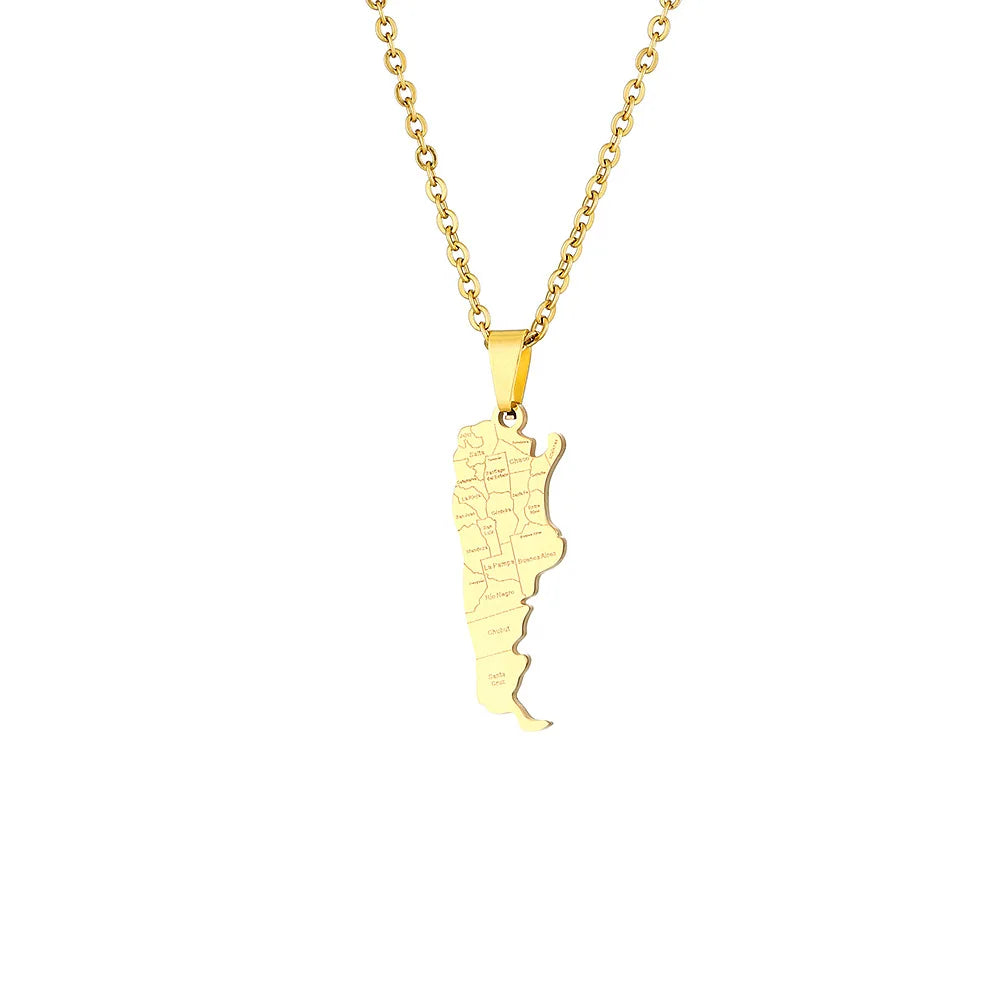 National Style Patriotic Gift Stainless Steel Argentina Map Pendent Necklace