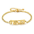 Qiuhan Gold Plated Stainless Steel Vintage Figaro Chain Letter Pendant 12 Zodiac Charm Bracelet Adjustable
