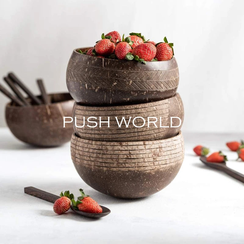 Factory Direct Eco-Friendly Organic Handmade Custom Engraved Logo Natural Coconut Shell Bowls Polished Travel Bowls Flower