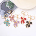 Cute 3D Bling Rhinestone Bowknot Keychain Gold Plated Metal Keychain Shiny Charms Purse Bag Pendants Women