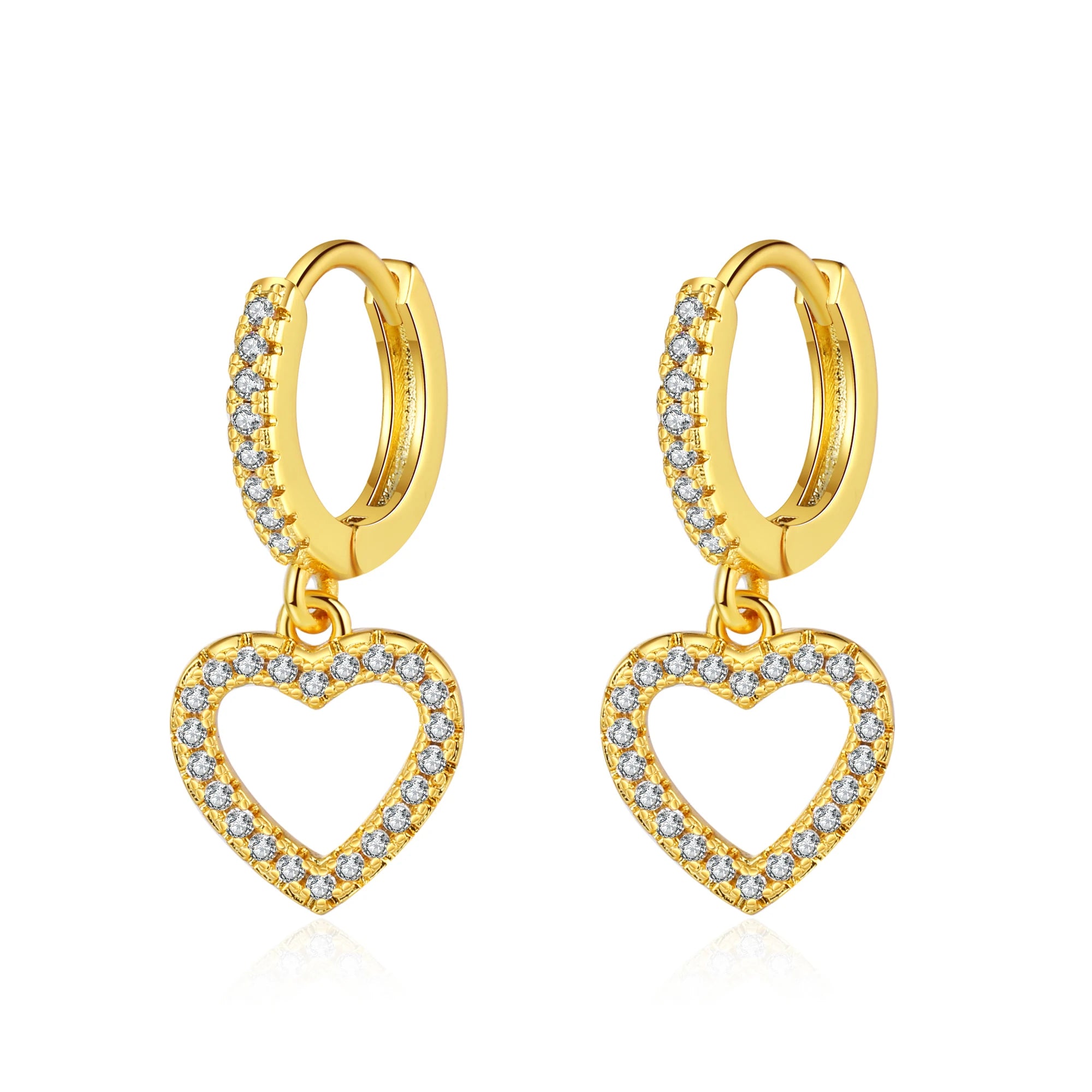 Fine Jewelry Brass CZ Zircon Crystal Heart Huggie Earrings Women Classic Gold Plated Party Gift Fashion