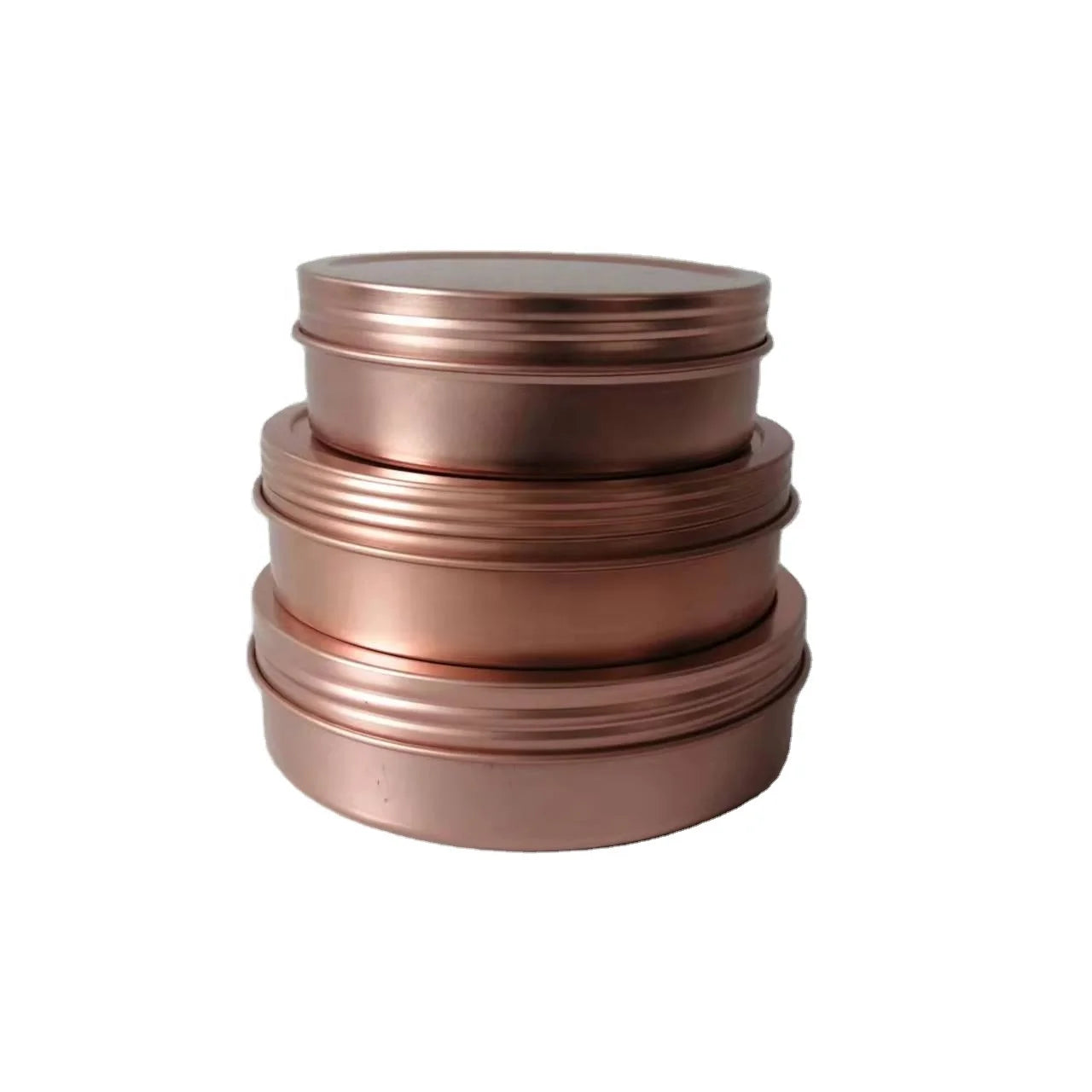 Wholesale Food Safe Tinplate Candle Tins 2oz-16oz Shallow Rose Gold with Screw Lid