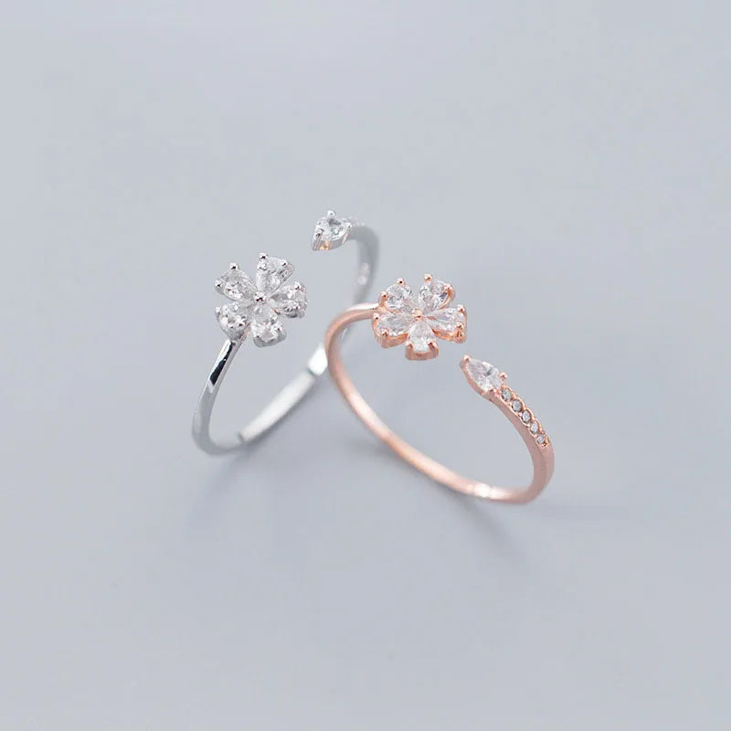 Fashion Stylish Elegant 925 Sterling Silver Flower Resizable Ring S925 Jewelry Women J6310