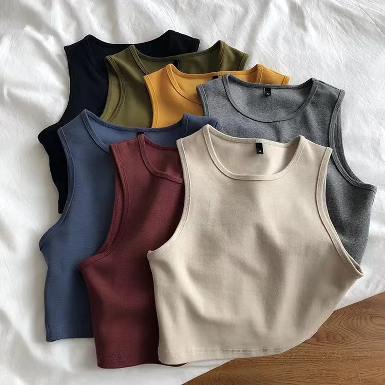 Summer Women's tank Top Tight Fitting and Slimming T-shirt Women's Stretch Short Sleeveless Base Shirt