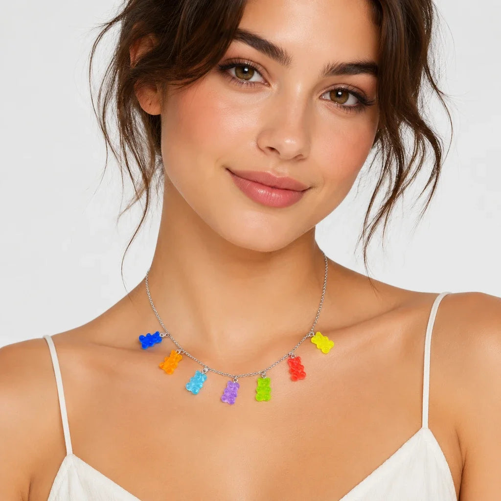 Candy Gummy Bear Resin Pendant Necklace Trendy Cartoon Jelly Bear Choker for Women & Girls Wholesale Fashion Jewelry