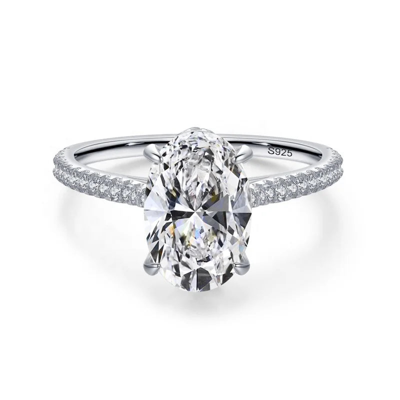 JZ1405 Trendy Luxury Fine Jewelry 925 Sterling Silver CZ Stone Oval Cut Cubic Zirconia Prong Setting Wedding Engagement Ring