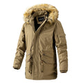 Long Washed Men's Coat With Velvet Cotton-padded Jacket Fashion Casual Solid Color Men's Long Cotton-padded Jacket.