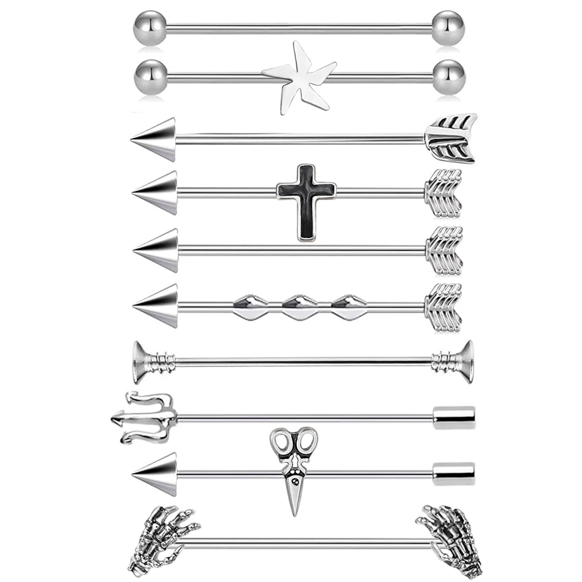 14G/16G Helix Cartilage Stainless Steel Industrial Piercing Barbell Dangle Earrings Set