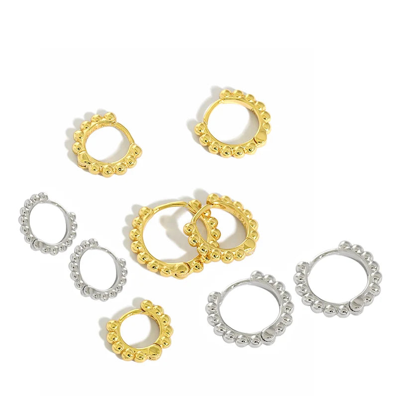 WMEB099 Minimalist 925 Sterling Silver Ball Bead Huggie Earrings Gold Plated Small Hoop for Women Girls Kids Men