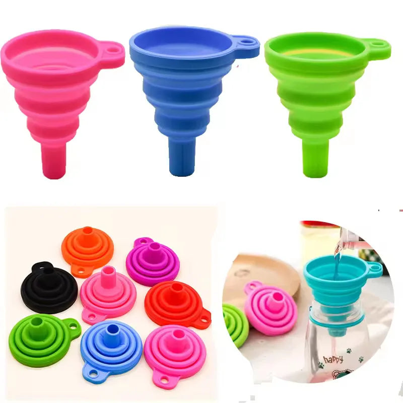 BPA Free 11.7CM Mini Collapsible Funnel Foldable Silicone Rubber Telescopic Funnel Wood Kitchen Set Including Spatula Packaged