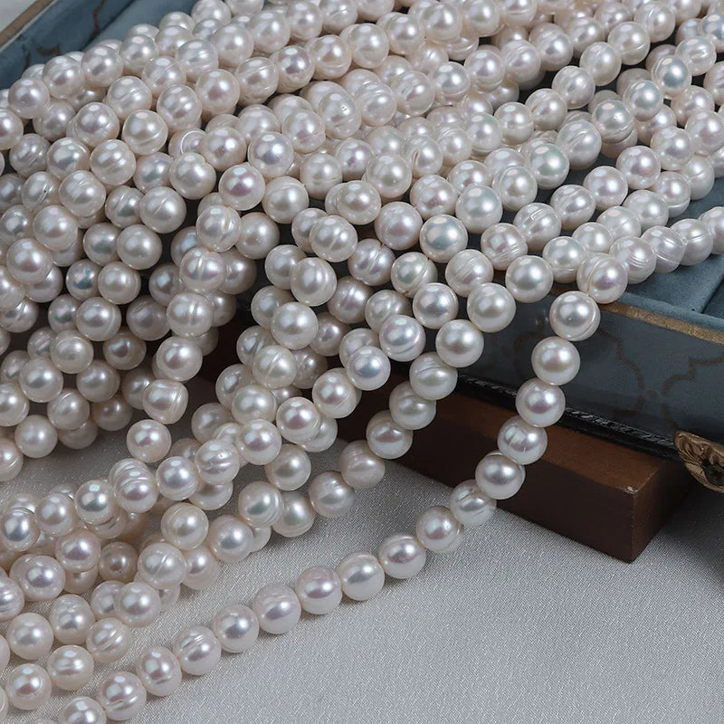 9mm Near-round Thread Loose Freshwater Pearls Natural Semi-Finished DIY Handmade Bead Material