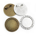 30mm Inner Size Antique Silver Plated Bronze Flower Style Brooch Pin Blank Trays Classic Style Cabochon Base Setting
