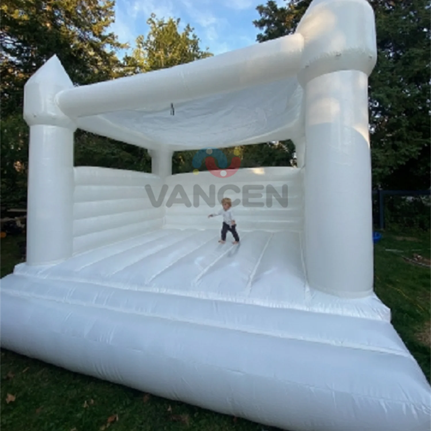 Free Shipping Fast Delivery Kids Party Commercial 10/13/16ft White Bounce House with Top Shade Cover Bouncy Castle for Sale