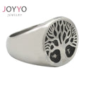 Simple Silver Life Tree Ring Man Stainless Steel Solid Signet Celtic Ring No Tarnish Family Tree Rings