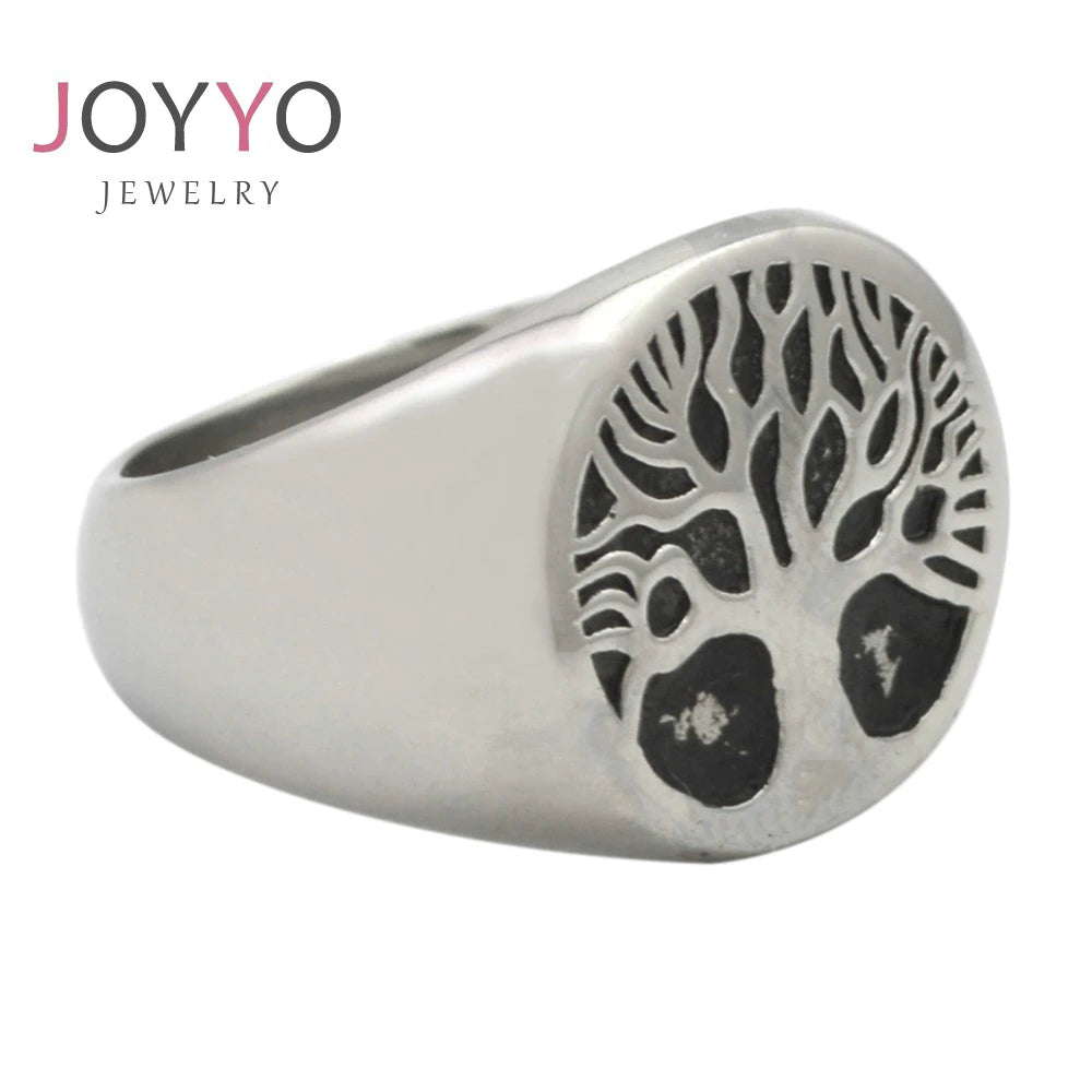 Simple Silver Life Tree Ring Man Stainless Steel Solid Signet Celtic Ring No Tarnish Family Tree Rings