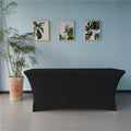 6FT Black Rectangular Woven Fitted Polyester/Spandex Custom Color Solid Pattern Elastic Stretch Customizable Tablecloths for
