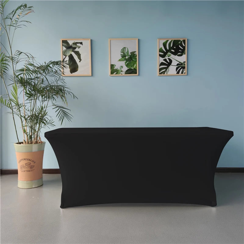 6FT Black Rectangular Woven Fitted Polyester/Spandex Custom Color Solid Pattern Elastic Stretch Customizable Tablecloths for