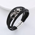 Wholesale Biker Jewelry Punk Vintage Stainless Steel Mens Skull Leather Bracelet