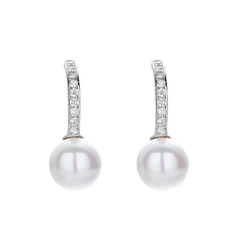 ZHILIAN New Design 925 Sterling Silver Wedding Jewelry Shell Pearl Clear Zircon Stud Earrings for Women