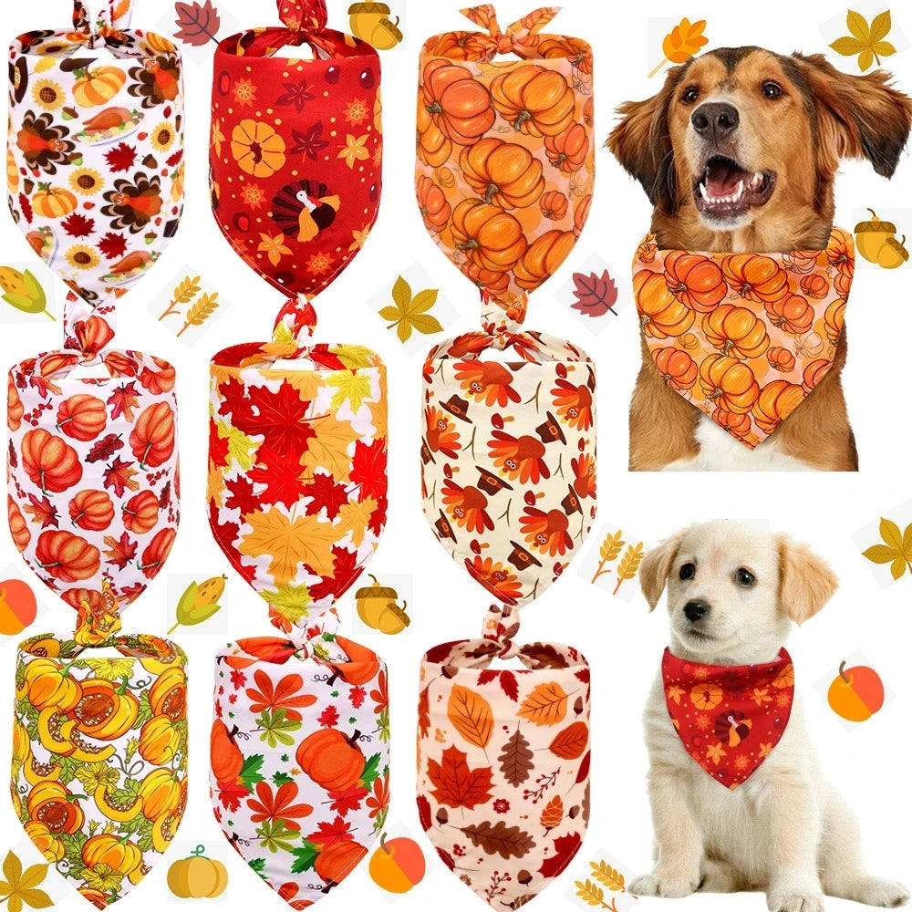 Wholesale Custom Fall Winter Dog Thanksgiving Polyester Bandanas Triangle Bib Accessory for Party