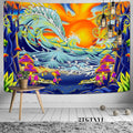 Psychedelic Castle Tapestry Dragon Cruise Ship Summer Sea Wall Hanging Tapestries for Living Room Decor