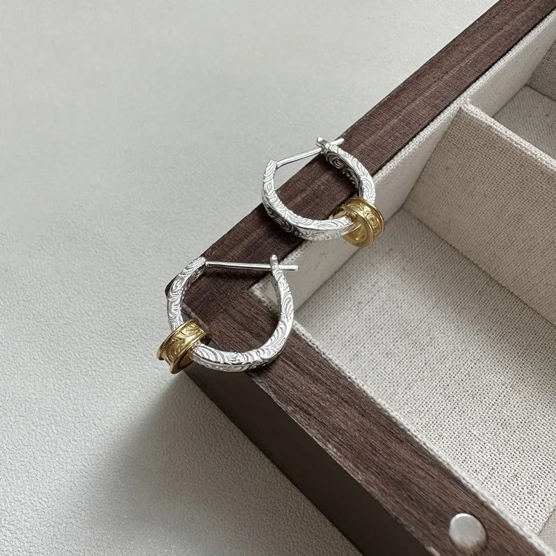 S925 Sterling Silver Designer Hoop Earrings Pattern Color Matching Statement Earrings Trendy Fine Jewelry Earrings Women