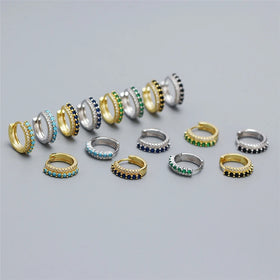 SP Women Hoop Earrings S925 Sterling Silver Double Row Zircon Hoop Earring Jewelry Gold Plated