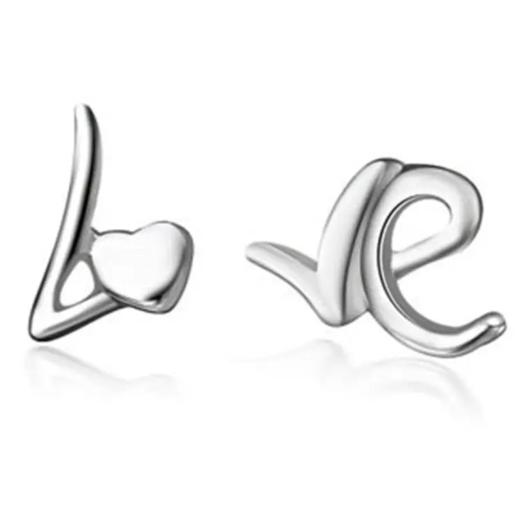 925 Sterling Silver Love Letter Stud Earrings for Women Elegant Wedding Jewelry
