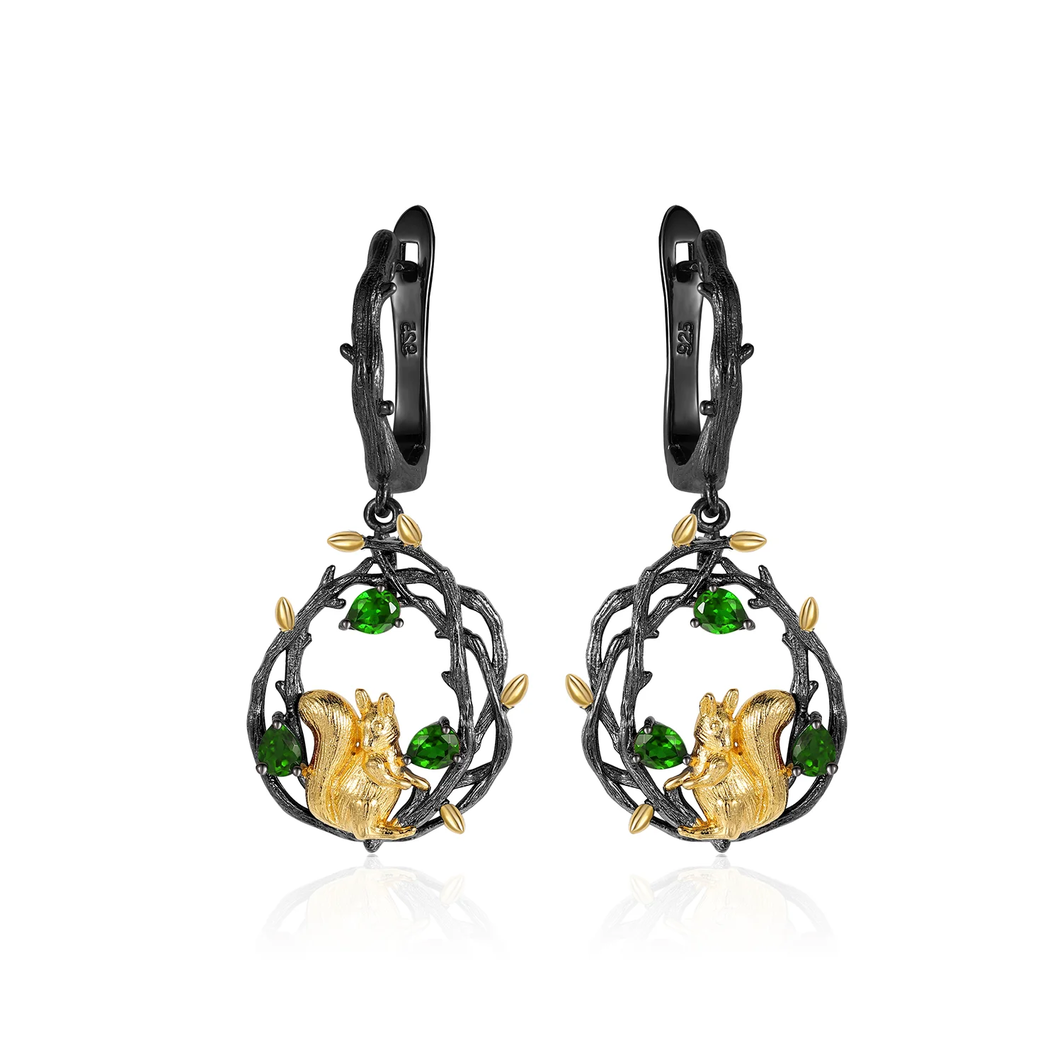 C7874 Abiding Jewelry Good Selling Animal Shaped Natural Chrome Diopside Sterling Silver Stamped 925 Vintage Bridal Earrings
