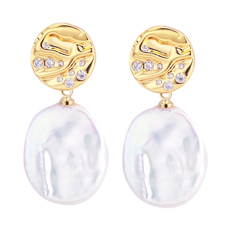 Women's Luxury 18K Gold-Plated Natural Freshwater Baroque Pearl Earrings Jewelry