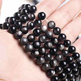 JD GEMS 4/6/8/10/12/14mm Wholesale Gemstone 5A 7A Natural Stone Smooth Obsidian Round Loose Spacer Beads for Jewelry