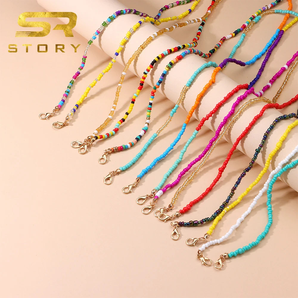 STORY ZW-Y030 Fashion Acrylic Pearl Crystal Glasses Chain Women Colorful Rice Beaded Eyewear Necklace Vintage Masking Lanyard