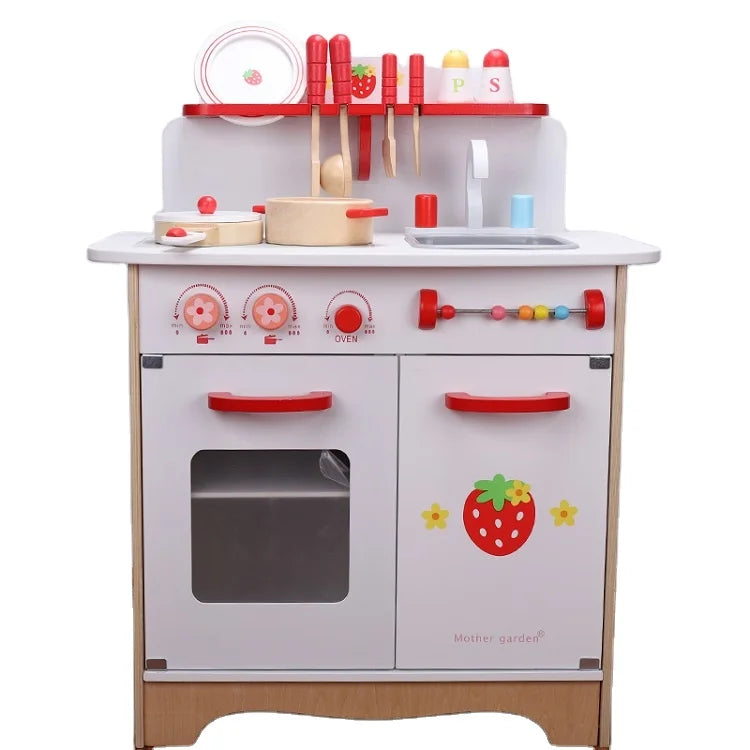 Wholesale Educational Wooden Kitchen Set Toys for Girls Pretend Large Kitchen and Refrigerator Cooking Toys for Kids