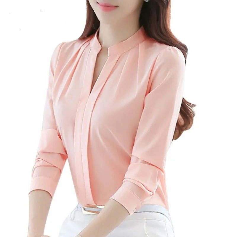 Blouse Women Chiffon Office Career Shirts Tops Fashion Casual Half Sleeve Blouses Femme Blusa