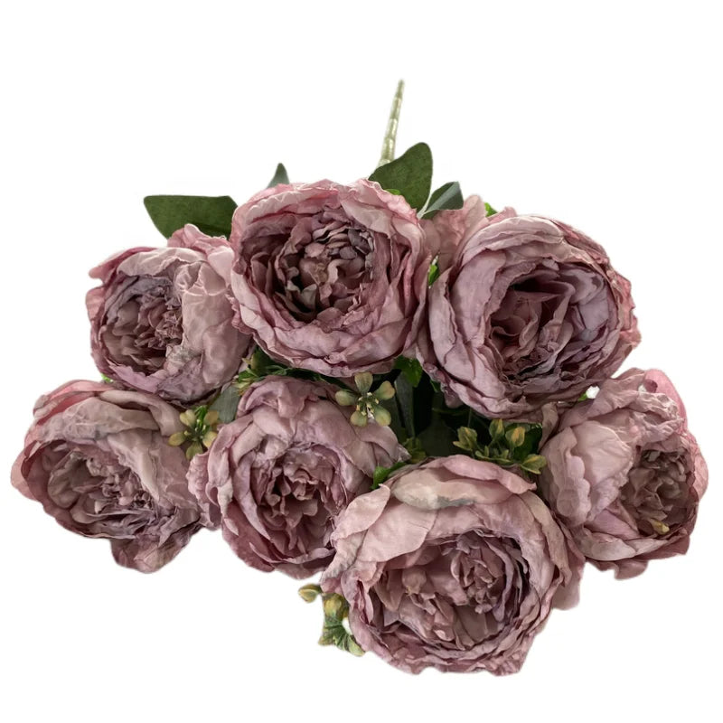 Dried Looking Silk 7 Heads Peonies Bush Artificial Flowers Peony Bouquet for Home Wedding
